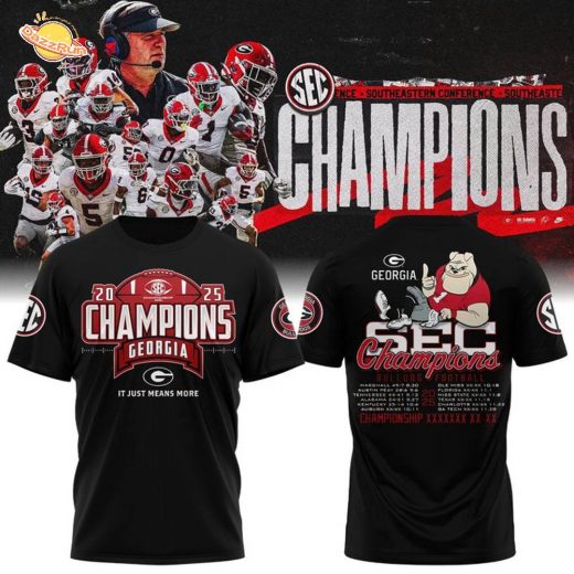 Black Georgia Bulldogs 2025 SEC Football Champions Locker Room T-Shirt