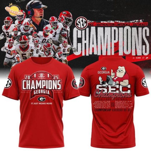 Red Georgia Bulldogs 2025 SEC Football Champions Locker Room T-Shirt