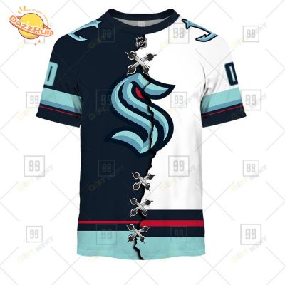 Custom Seattle Kraken Mix Jersey T-Shirt