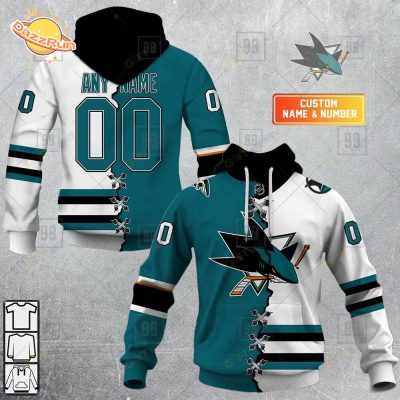 San Jose Sharks Personalized Mix Jersey Hoodie