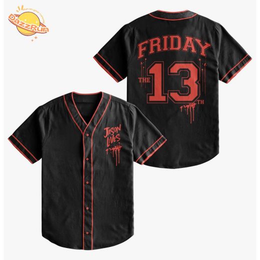 Friday the 13th Jason Lives Collegiate Wordprint Baseball Jersey – Unisex