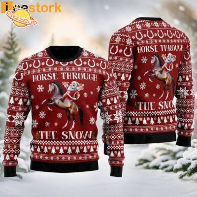 Horse Through the Snow Ugly Christmas Sweater – Whimsical Holiday Design