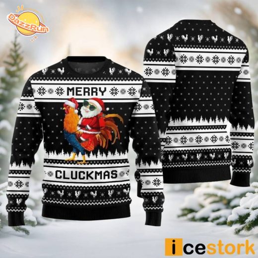 Merry Cluckmas Chicken Ugly Christmas Sweater – Cute & Funny Design (Black)