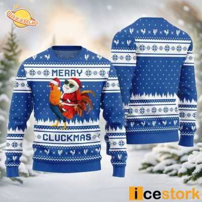 Merry Cluckmas Chicken Ugly Christmas Sweater – Cute & Funny Design (Blue)