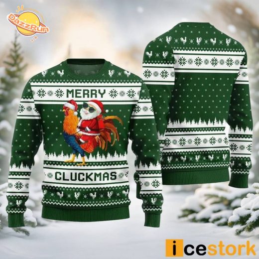 Merry Cluckmas Chicken Ugly Christmas Sweater – Cute & Funny Design (Green)