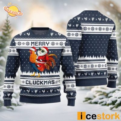 Merry Cluckmas Chicken Ugly Christmas Sweater – Cute & Funny Design (Navy)