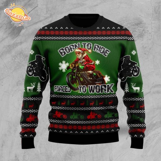 Santa Born to Ride Motorcycle Ugly Christmas Sweater – For Motorcycle Enthusiasts