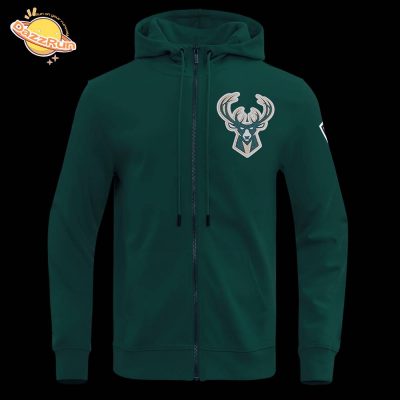 NBA Milwaukee Bucks Classic Chenille Dark Forest Green Men’s Fleece Zip-Up Hoodie