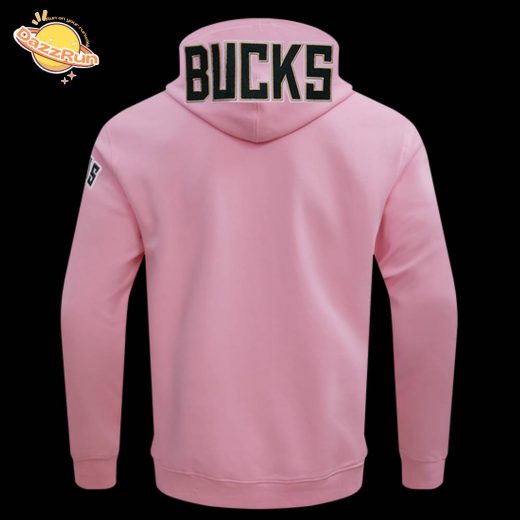 NBA Milwaukee Bucks Classic Chenille Pink Men’s Fleece Zip-Up Hoodie