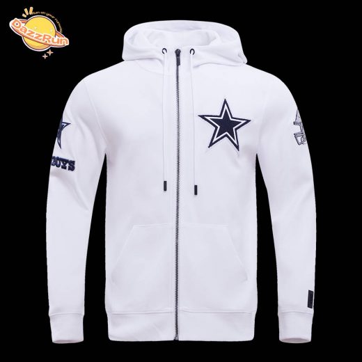 NFL Dallas Cowboys Classic Chenille Fleece Zip-Up Hoodie – White