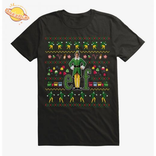 Ugly Christmas Elf Pattern T-Shirt