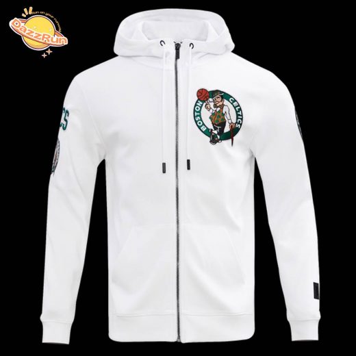 Boston Celtics Classic Chenille Men’s Full-Zip Pullover White Hoodie