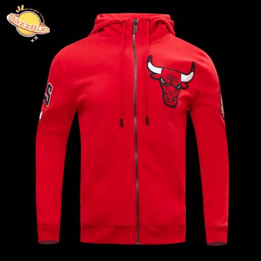 Chicago Bulls Classic Chenille Men’s Full-Zip Pullover Red Hoodie