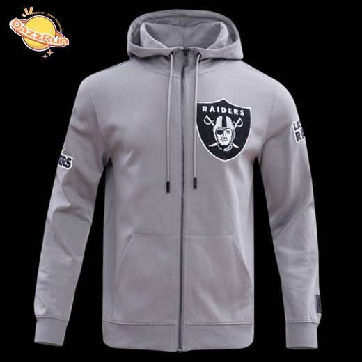 Las Vegas Raiders Classic Chenille Men’s Full-Zip Gray Hoodie