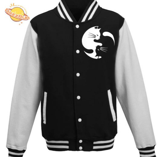 Ying Yang Black & White Cats Unisex Baseball Jacket – Unique Aesthetic