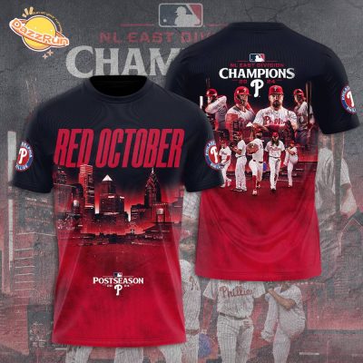 Philadelphia Phillies 3D Red October Nl East Division Champion 2024 Tshirt