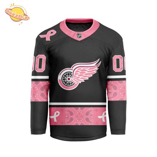 Custom Nhl Detroit Red Wings Special Pink Fight Breast Cancer V-Shaped New Design Limited Edition Jersey 2024