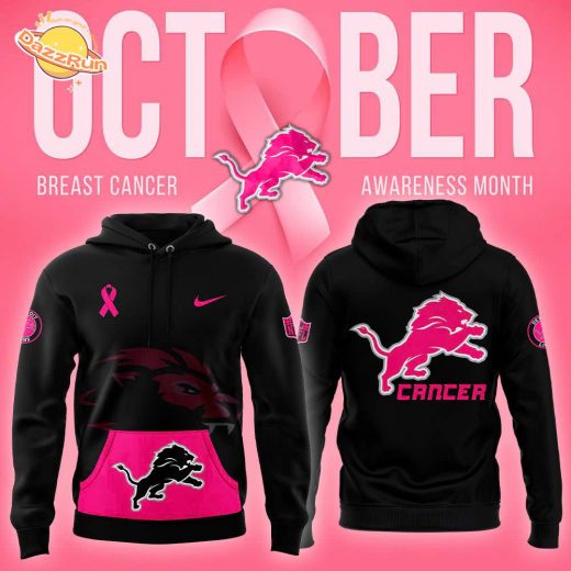 October Detroit Leons Breast Cancer Awareness 2024 Black Pink Hoodie