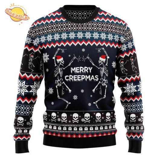 Skeleton Merry Creepmas Ugly Hot Design 2024 Christmas Sweater