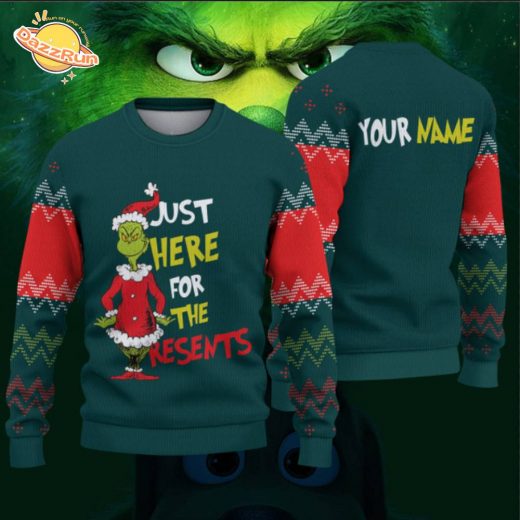 The Green Monster Unisex Sweatshirt Just Here For The Present Ugly Sweater Personalized For 2024 Christmas