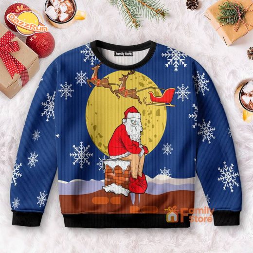 Funny Santa Xmas Reindeer Blue And Full Moon Ugly Unisex Sweater 2024 Christmas