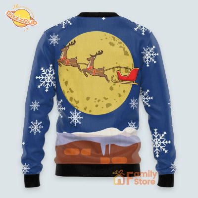 Funny Santa Xmas Reindeer Blue And Full Moon Ugly Unisex Sweater 2024 Christmas