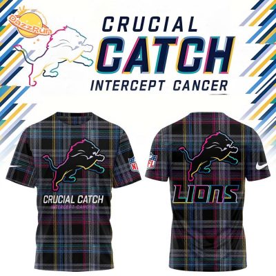 Black Detroit Lions 2024 NFL Crucial Catch Intercept Cancer Caro T-shirt – Support Cancer Awareness