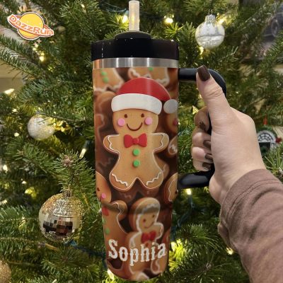 Glossy Tumbler Personalized Christmas Gingerbread Cheer | Unique Gifts