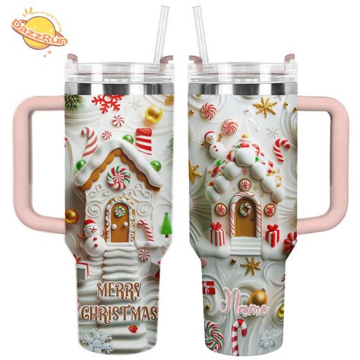 Glossy Tumbler Personalized Gingerbread Cottage | Holiday Cheer