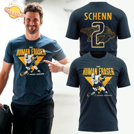 2024 Nashville Predators “The Human Eraser” #2 Luke Schenn Special Limited T-shirt, player tribute, collectible item.