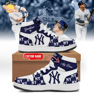 NY Yankees Air Jordan 1 Monogram Print Custom, sports fashion, sneaker culture.