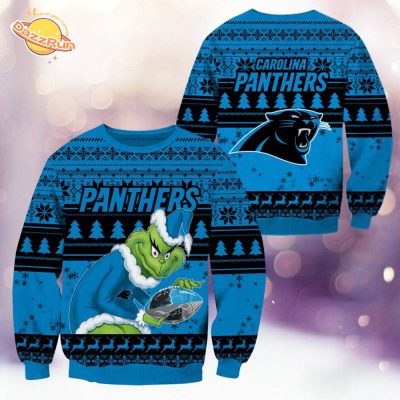 Carolina Panthers Christmas Grinch Knitted Sweater – Fun and Festive Teamwear