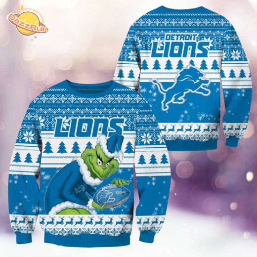 Detroit Lions Christmas Grinch Knitted Sweater – Cheer for Your Team This Season