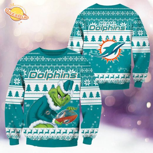 Miami Dolphins Christmas Grinch Knitted Sweater – Bring Holiday Cheer to Game Day