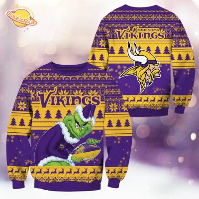 Minnesota Vikings Christmas Grinch Knitted Sweater – Cozy and Fun Team Wear