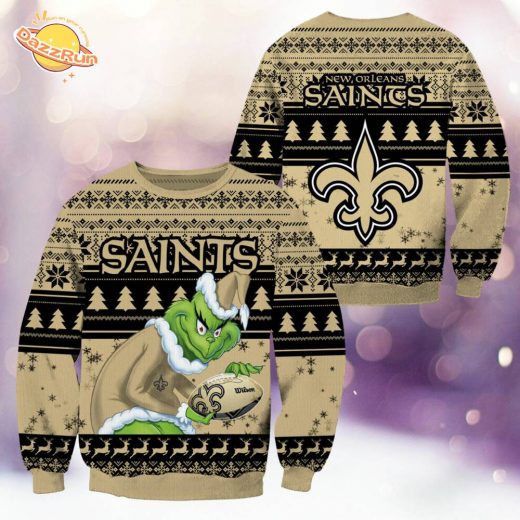 New Orleans Saints Christmas Grinch Knitted Sweater – Holiday Spirit with Style