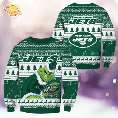 New York Jets Christmas Grinch Knitted Sweater – Cheerful Holiday Apparel