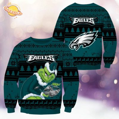 Philadelphia Eagles Christmas Grinch Knitted Sweater – Celebrate with Team Spirit