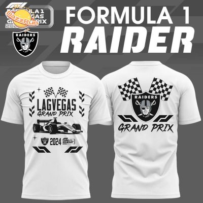 Las Vegas Raiders x Formula 1 Grand Prix 2024 Premium White and Hot Design T-Shirt – Trendy Gear