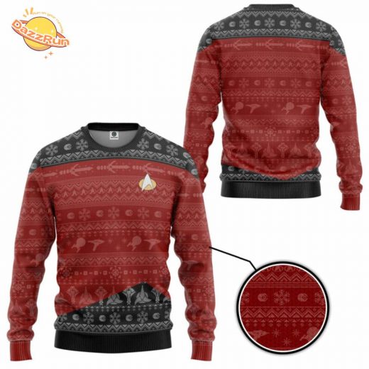 3D Star Trek Next Generation Red Ugly Christmas Sweater – 1987 Edition