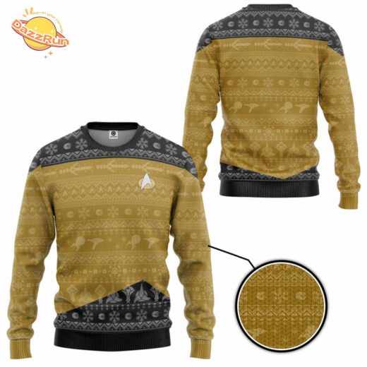 3D Star Trek Next Generation Yellow Ugly Christmas Sweater – 1987 Edition