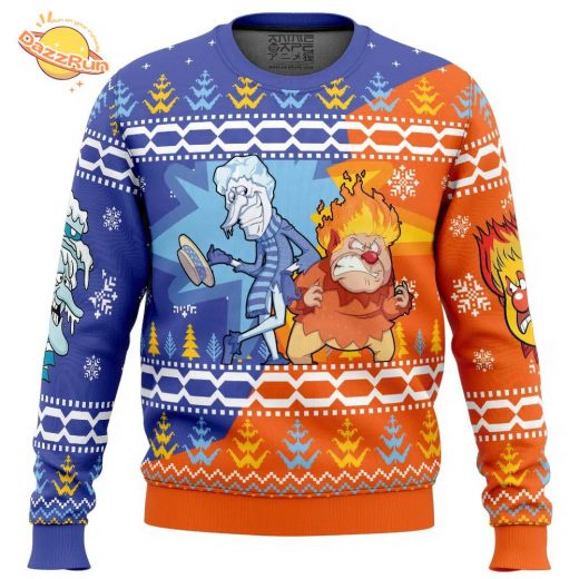 Heat and Snow Miser Ugly Christmas Sweater – Year Without Santa Claus