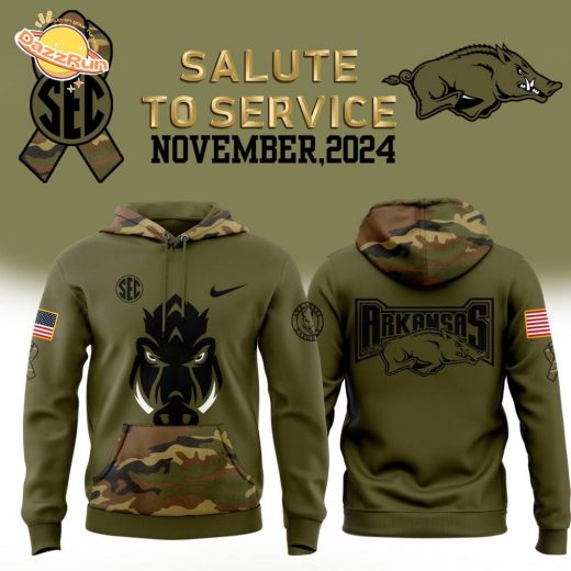 2024 Arkansas Razorbacks Football Nike Camo Hoodie – Salute to Service Pullover Fleece