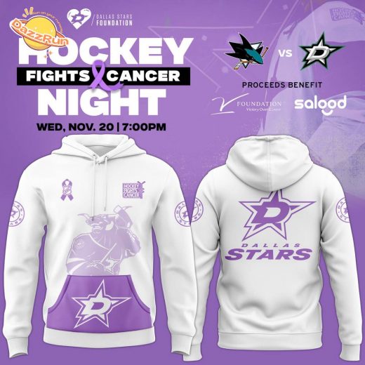 Dallas Stars 2024 Hockey Fights Cancer Night White Hoodie – Awareness Pullover