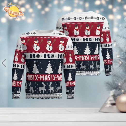 Festive Snowman & Reindeer Christmas Sweater – Cozy Holiday Pickleball Design