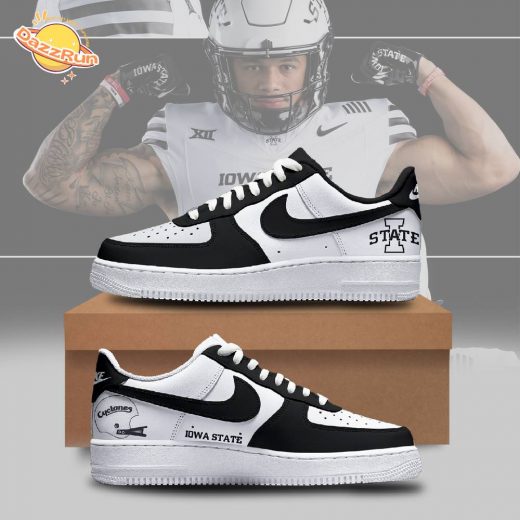 Iowa State Football AF1 Shoes – Black and White, Custom Football Sneakers