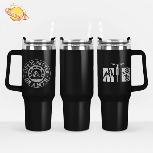 Life is Better on a MTB – Personalized 40oz Tumbler with Straw, Custom Outdoor Drinkware