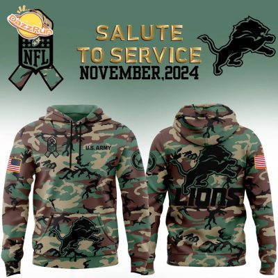 Men’s Detroit Lions Camo US Army Salute to Service Hoodie 2024