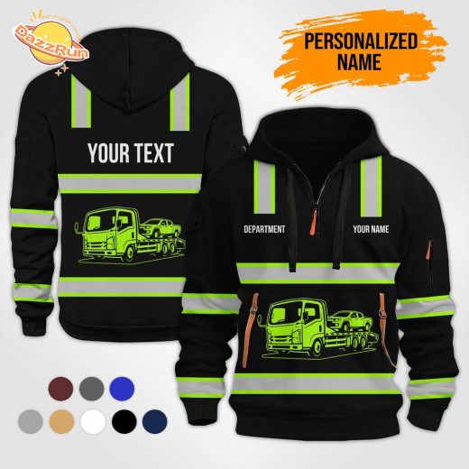 Personalized Tow Truck 3D Quarter Zip Hoodie – Custom Name