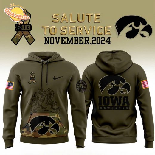 Iowa Hawkeyes Nike Camo 2024 Salute to Service Pullover Hoodie